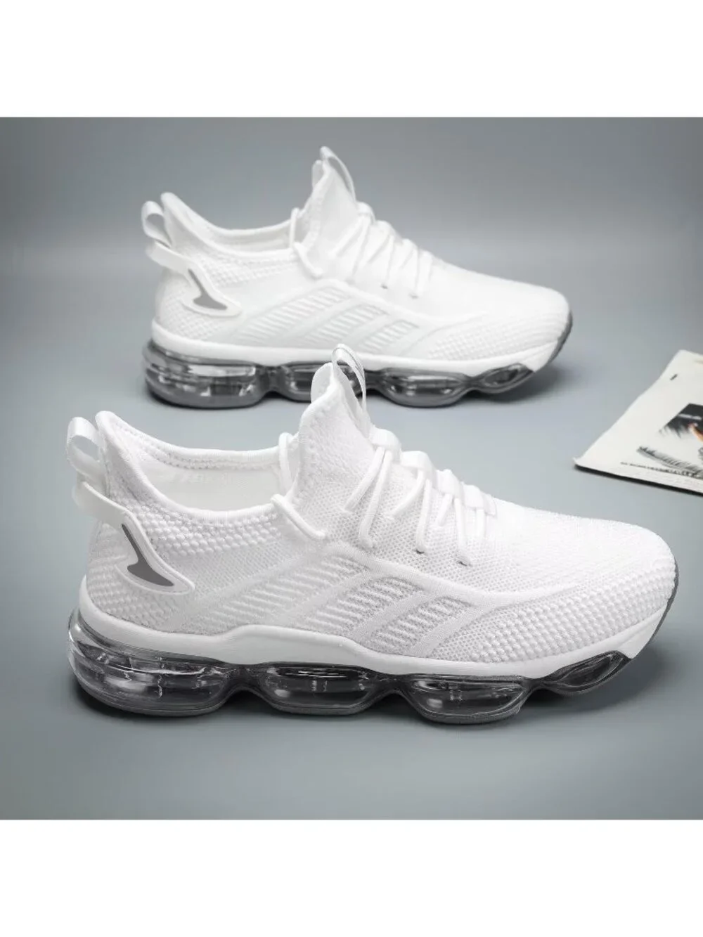 Men's White Running Shoes Fashion Air Cushion Slip on Walking Tennis Sneakers